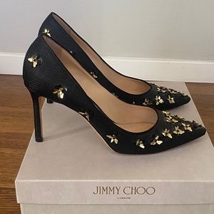 Jimmy Choo Embellished Heel 38.5 eu/ size 8.5 black and gold